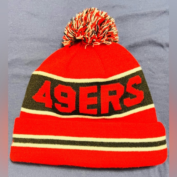 San Francisco 49ers New Era knit pom hat beanie NEW tags Authentic REd letters - Picture 3 of 5